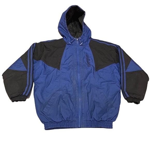 Vintage Adidas Trefoil Logo Winter Jacket Youth XL Heavy Hooded Jacket Coat - Picture 1 of 5